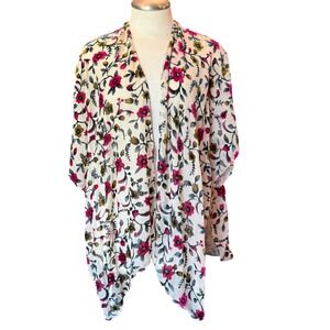 Kori America Floral Kimono Topper Open Front‎ Velvet Sheer Lightweight M/L